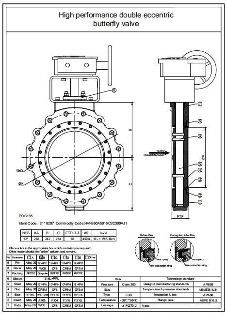 Double Offset Butterfly Valve, 12 Inch, 300 LB, API 609 - Dervos